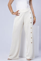 Side Button Flow Pants – Washed Linen