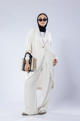 Long washed linen cardigan with wooden button