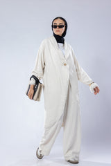 Long washed linen cardigan with wooden button Set