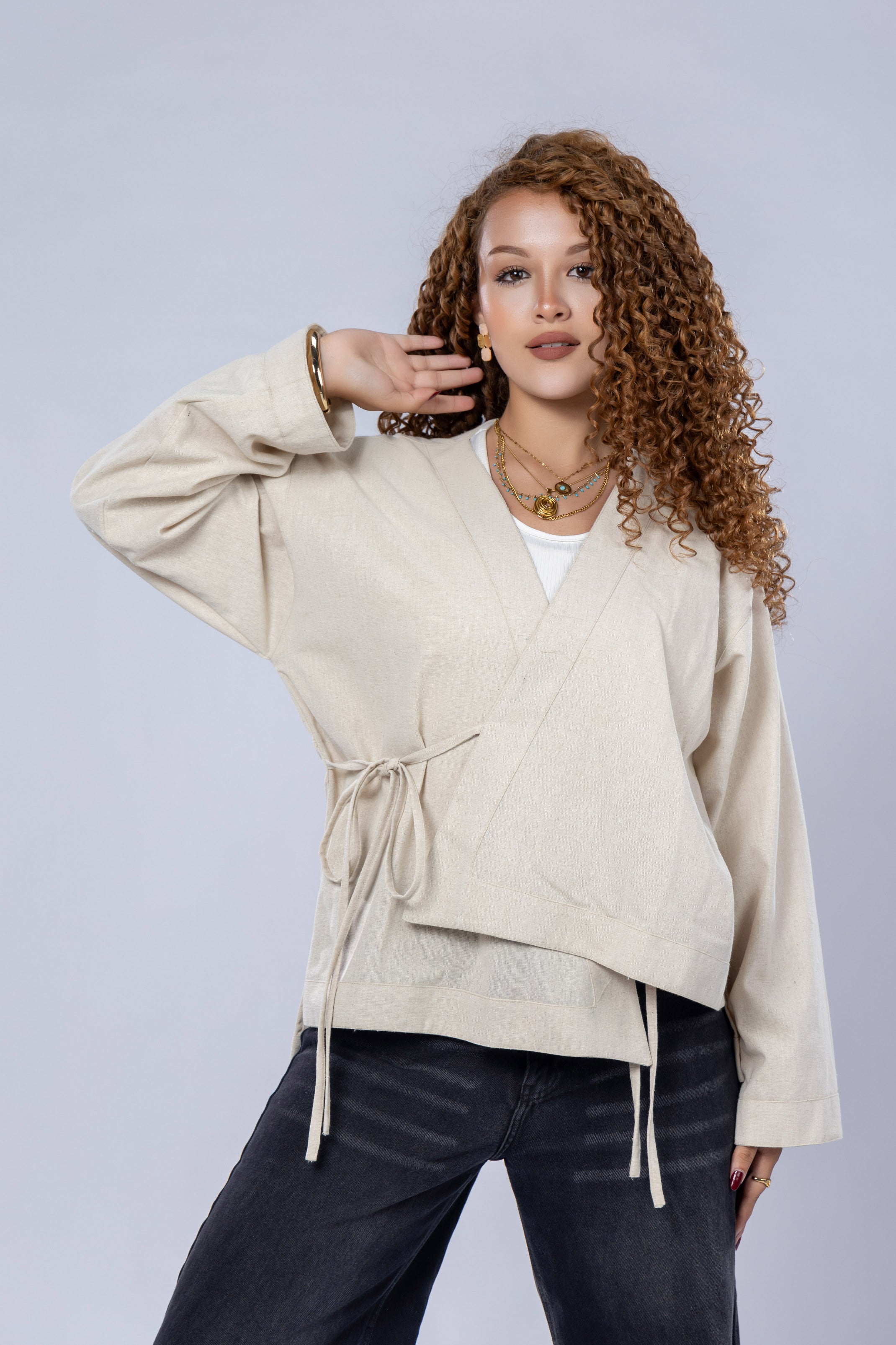 Pure cotton linen cross jacket