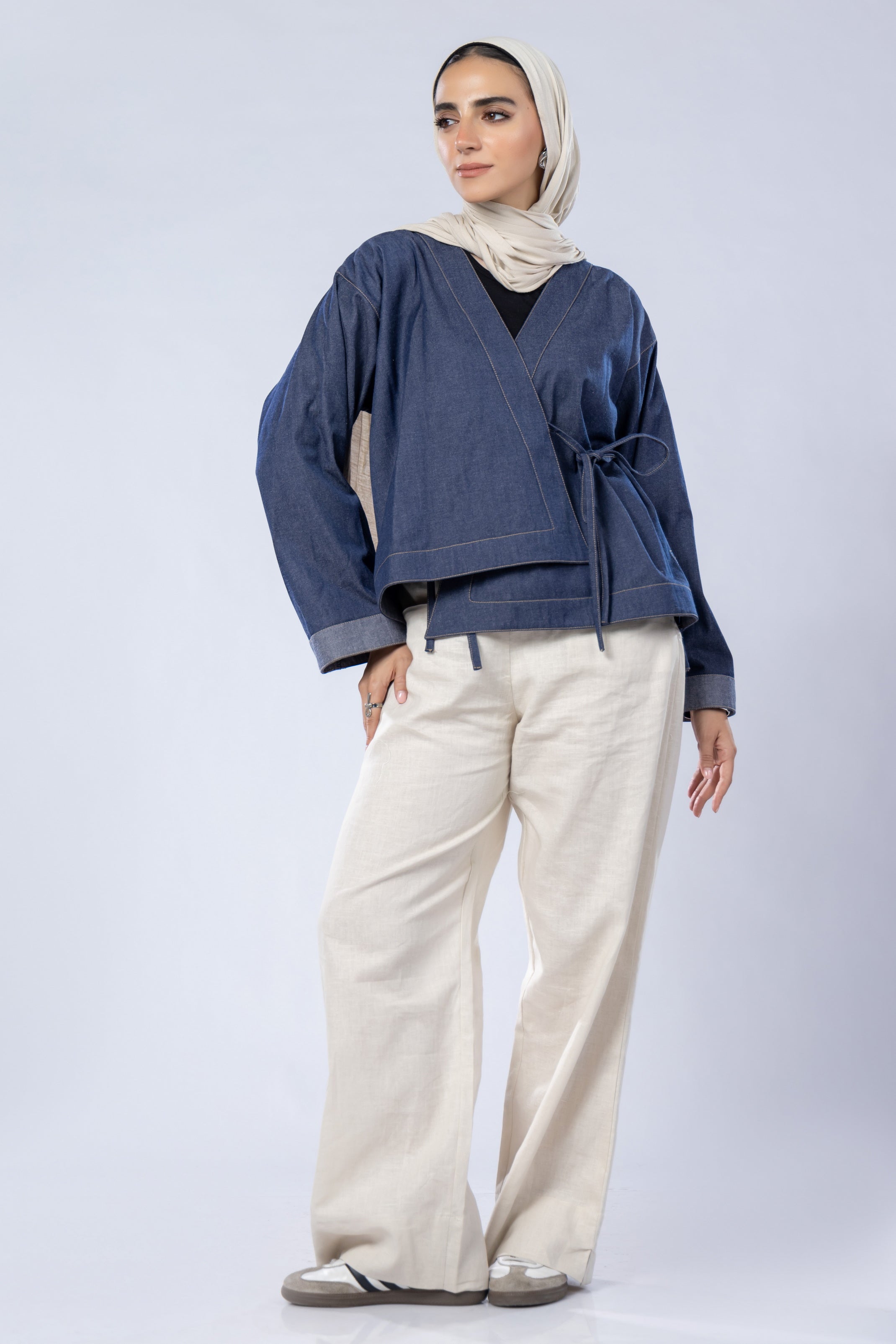 Cotton denim cross jacket