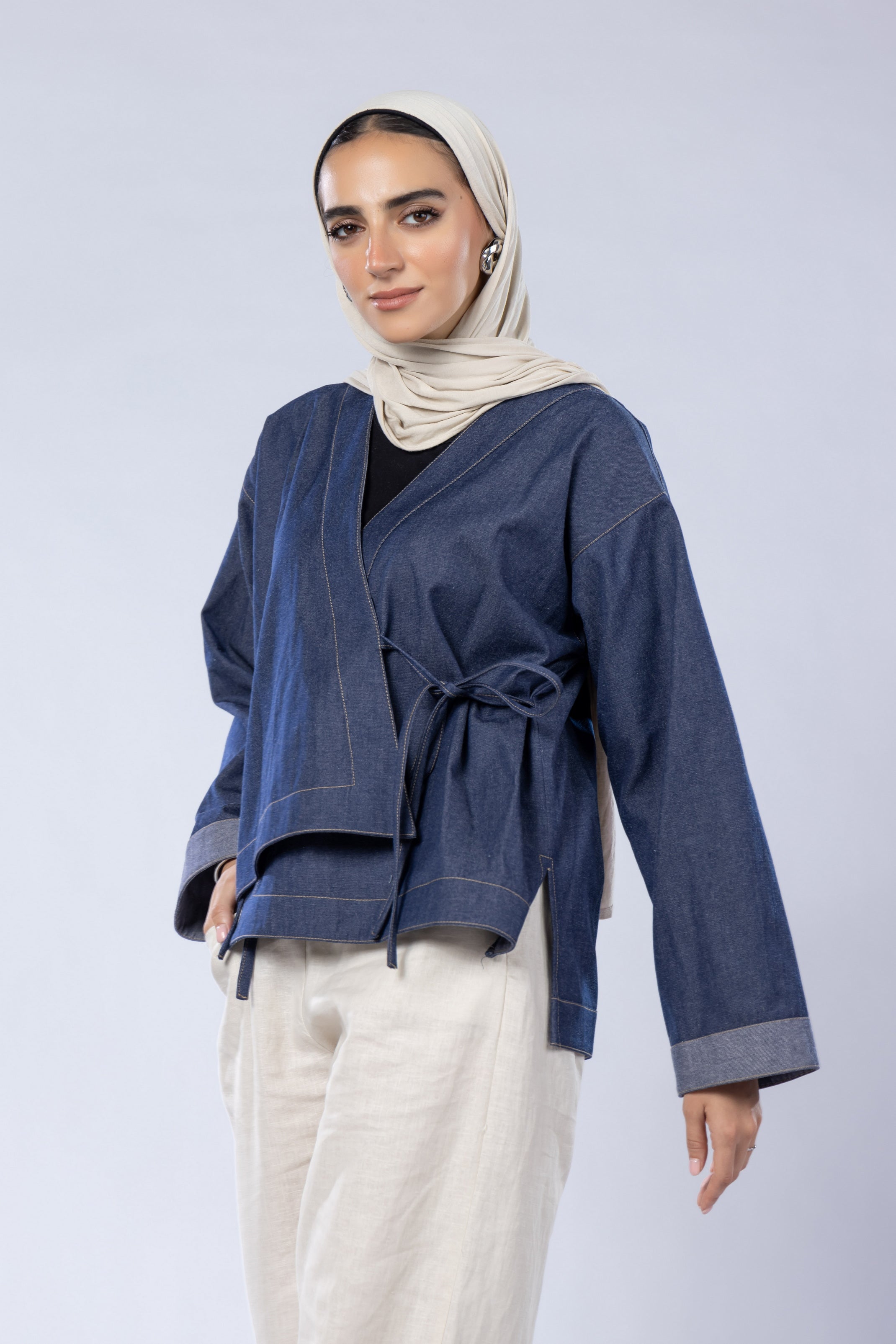 Cotton denim cross jacket