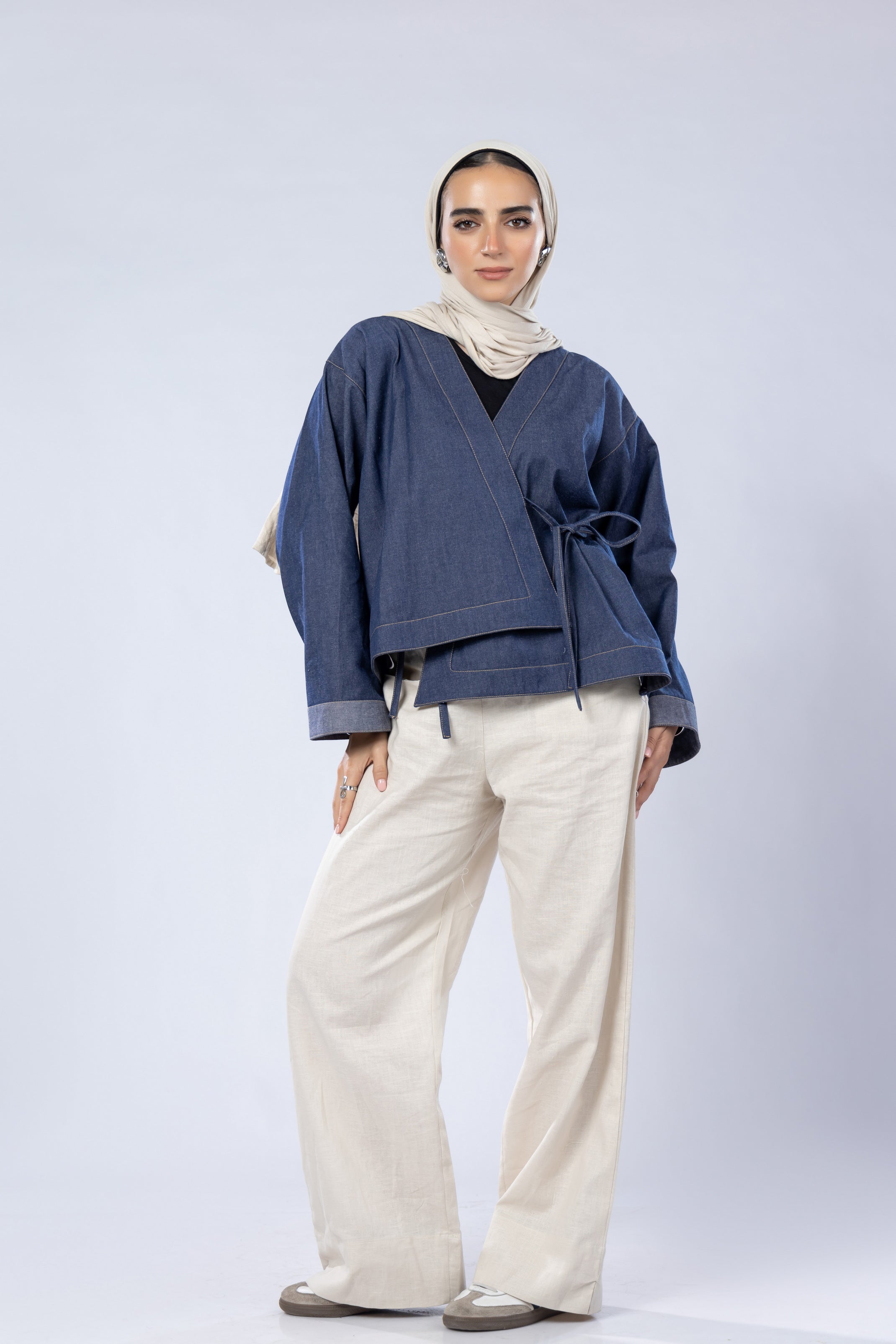 Cotton denim cross jacket