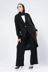 Long washed linen cardigan with wooden button