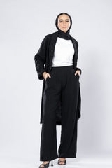 Long washed linen cardigan with wooden button