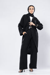 Long washed linen cardigan with wooden button