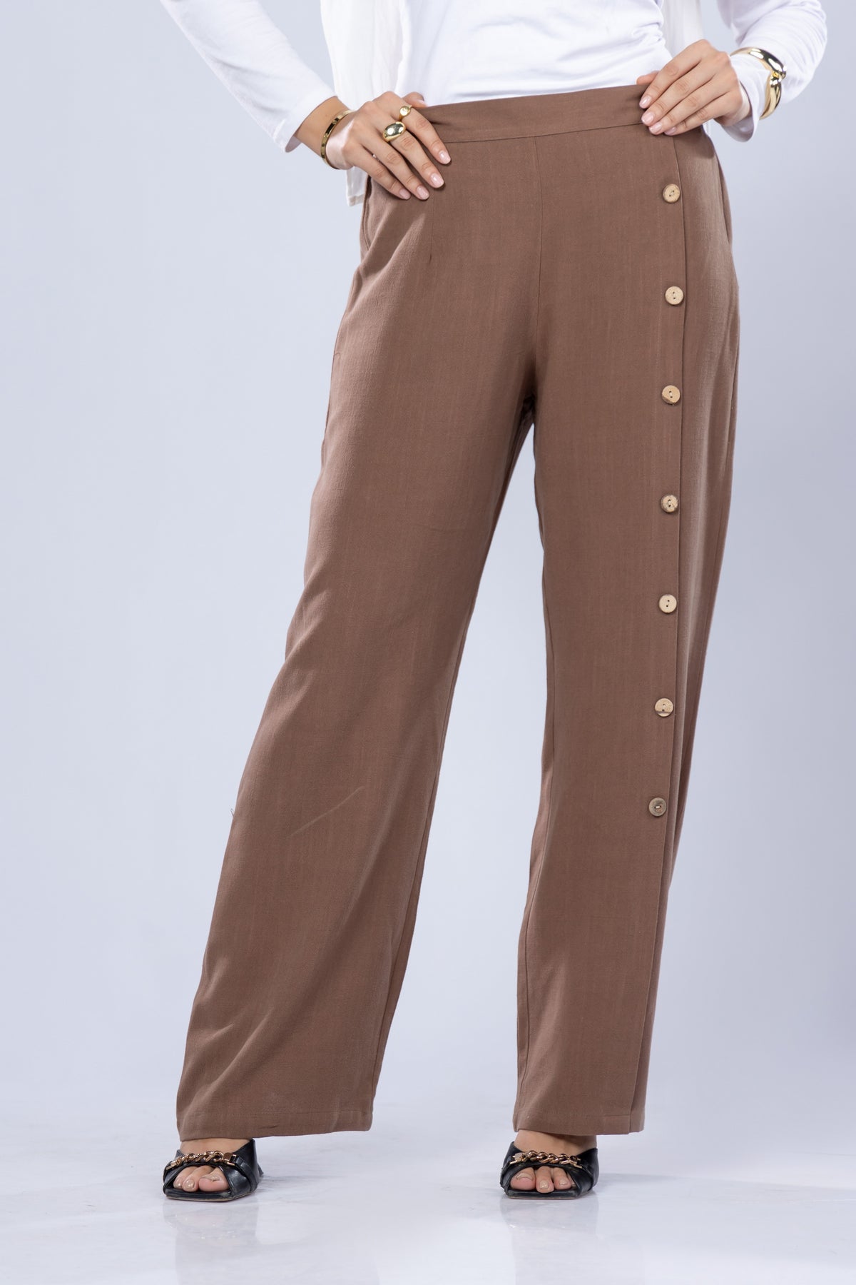Side Button Flow Pants – Washed Linen