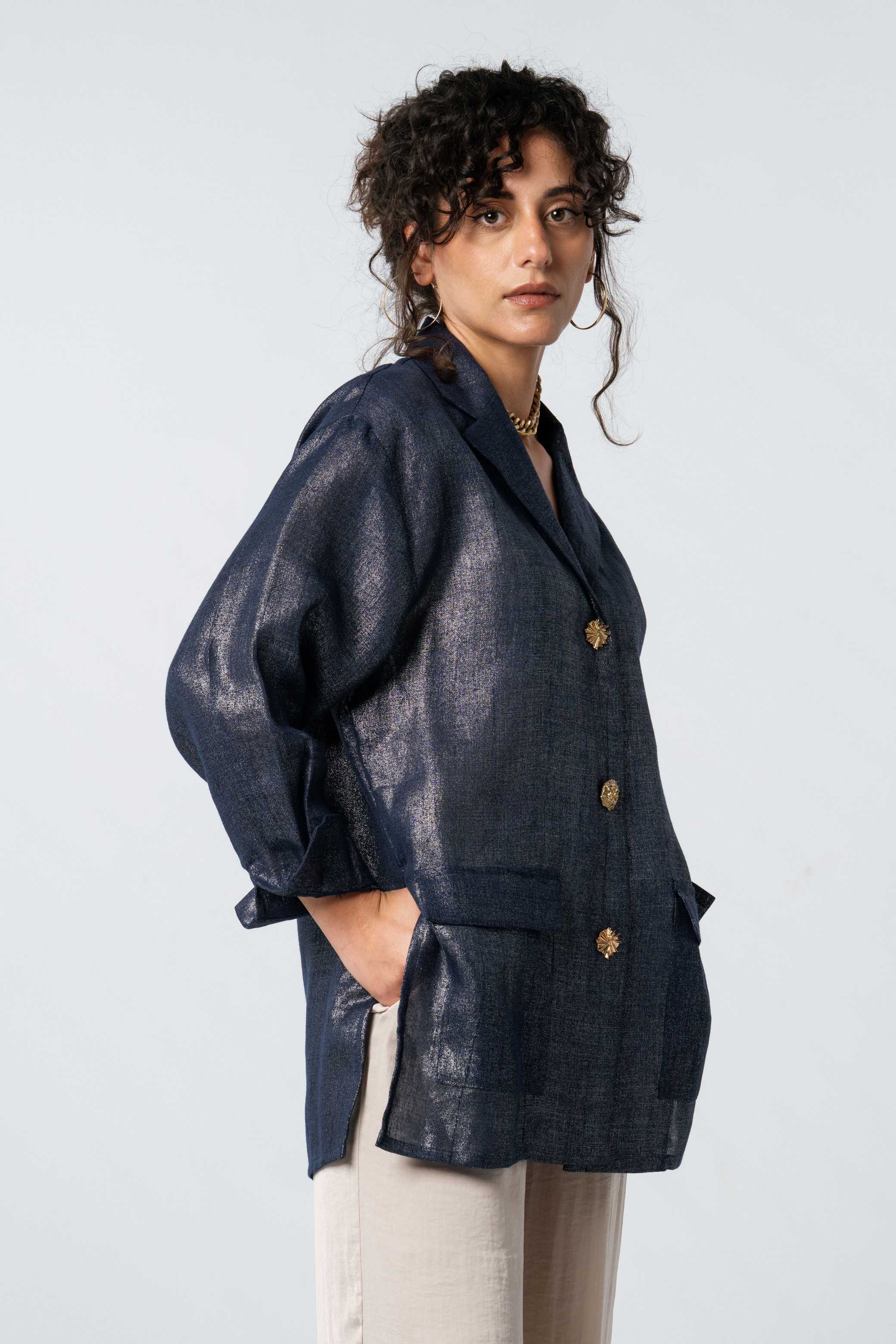 Signature Metallic Linen Blazer