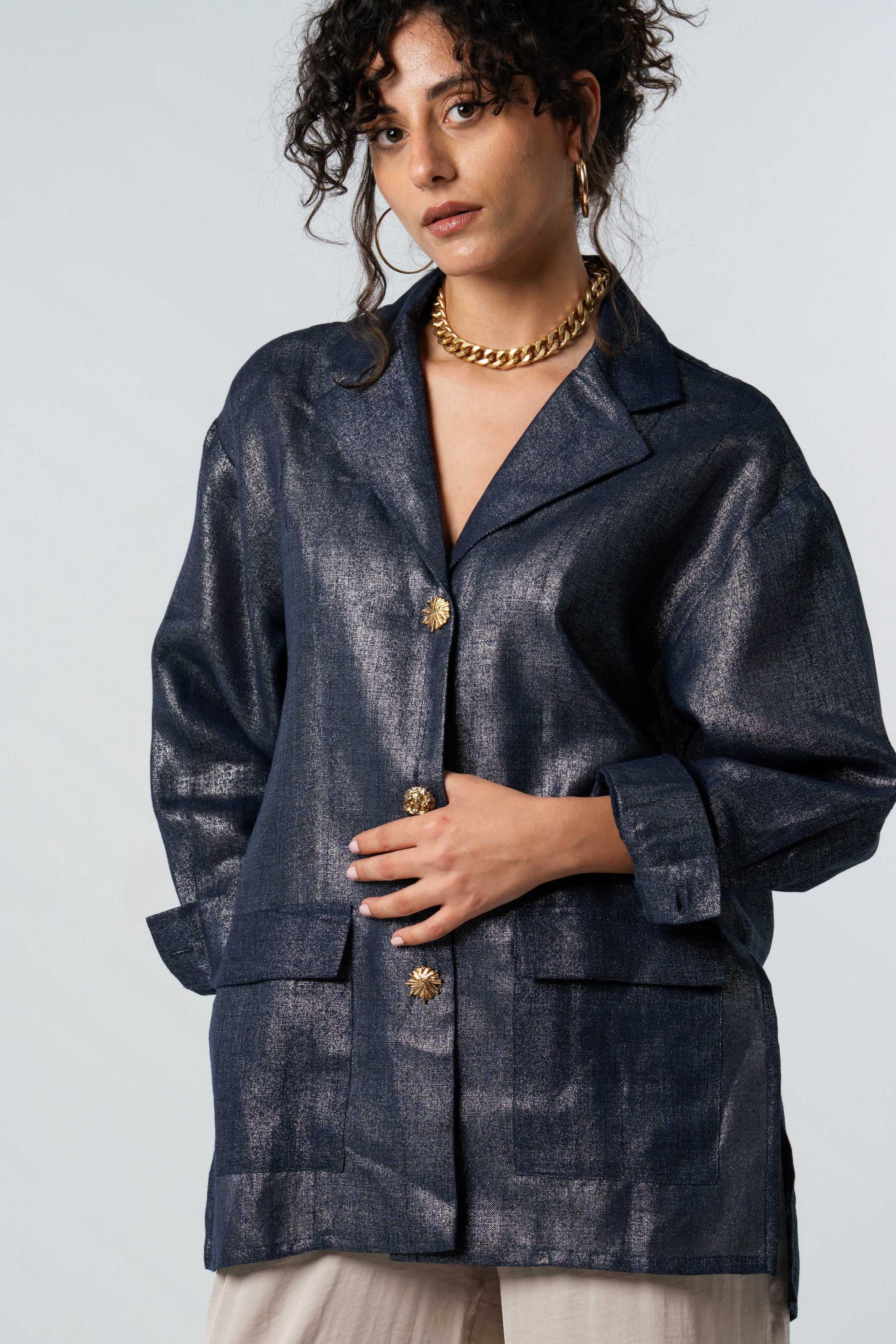 Signature Metallic Linen Blazer