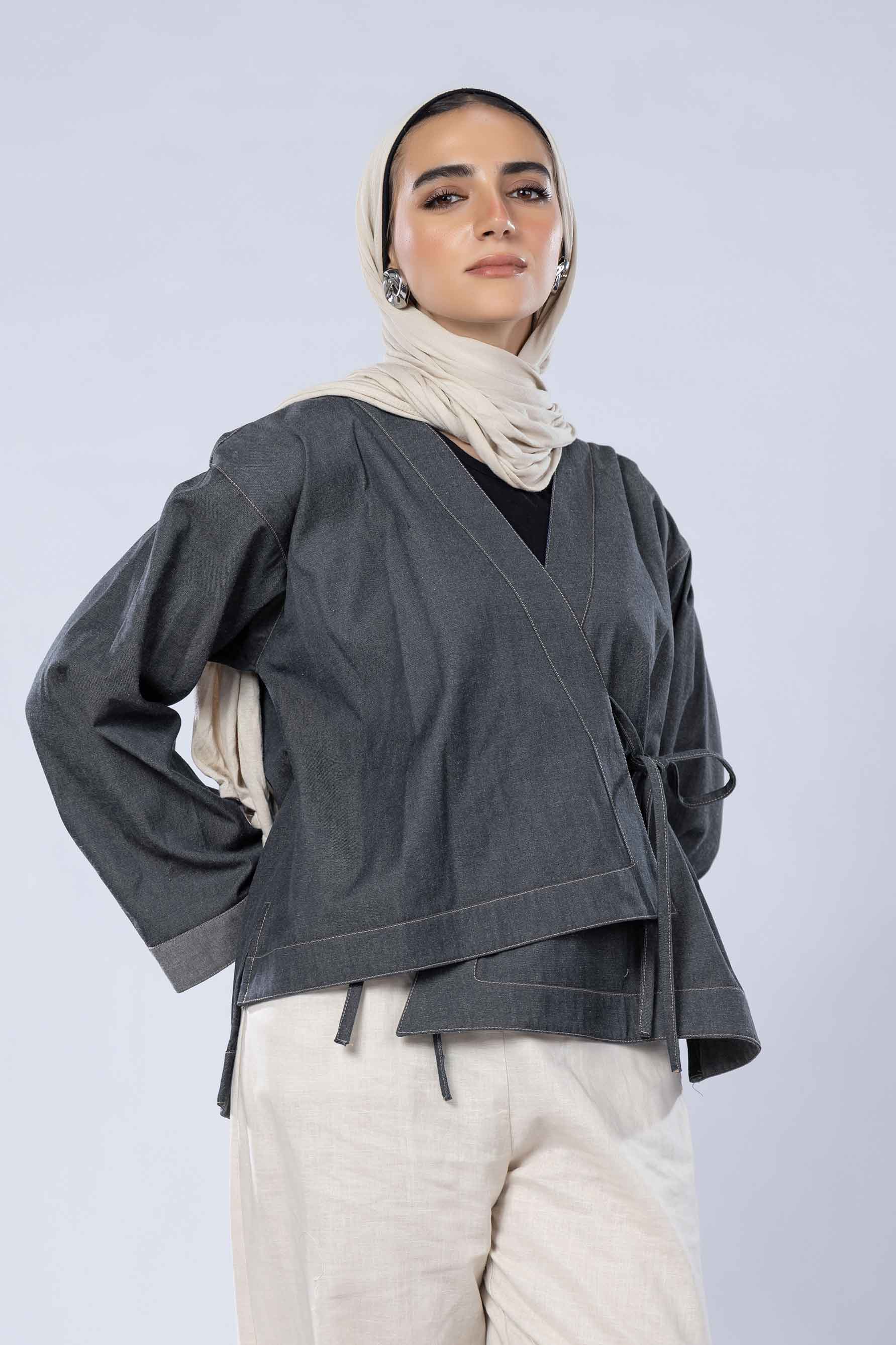 Cotton denim cross jacket